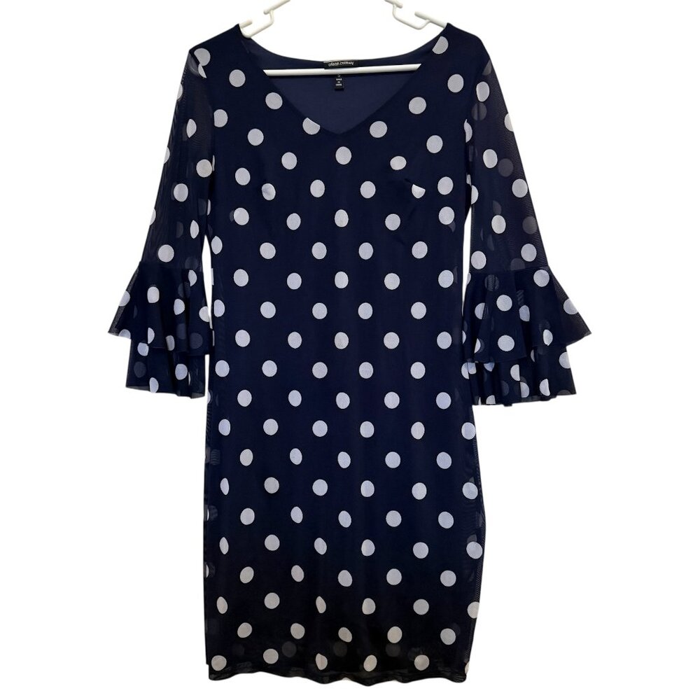 Allison Brittney Polka Dot Dress Flare Sleeves Size S Sheer Overlay Lined Preppy